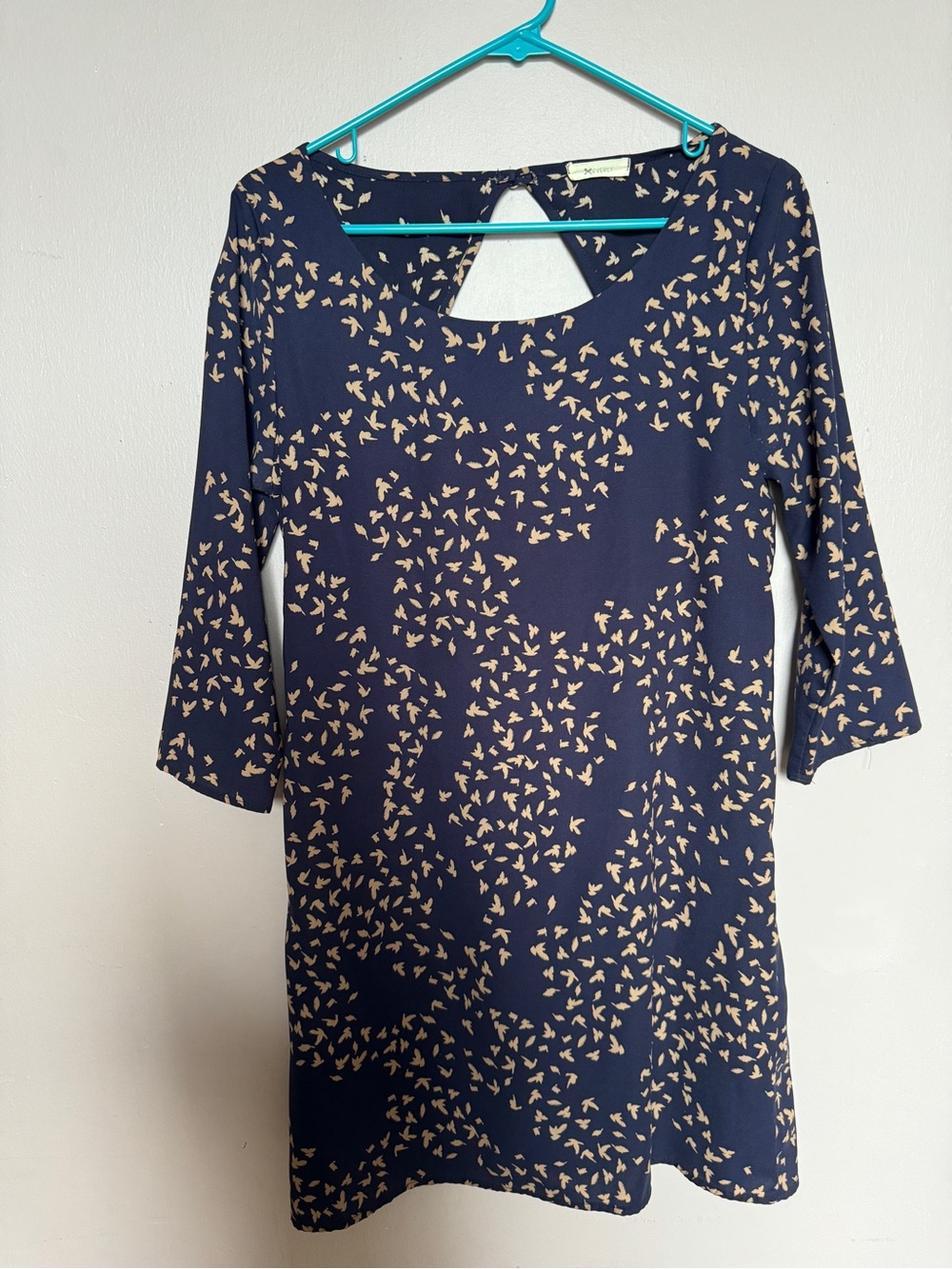 Women's Navy Blue Printed Shift Dress - Beige Pattern